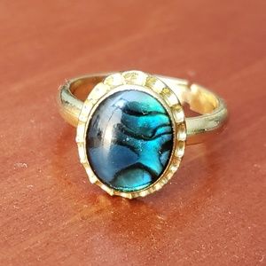 fake labradorite flash blue green gem ring